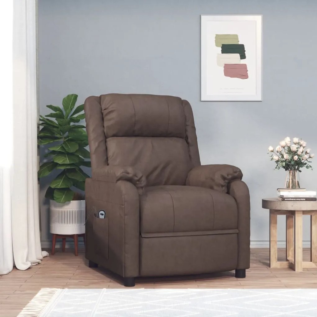 vidaXL Poltrona reclinável elétrica couro artificial castanho