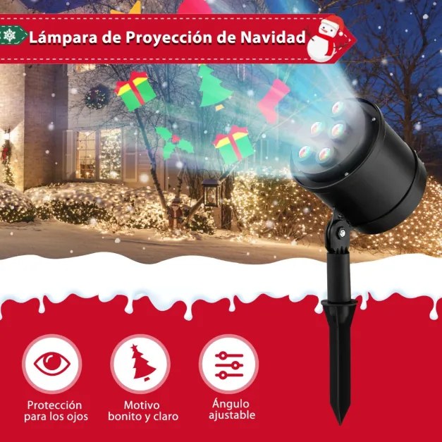 Projetor de Natal com estaca de gramado 5 LED Lâmpada de projeção com ângulo ajustável Decoração de Natal para ambientes internos e externos