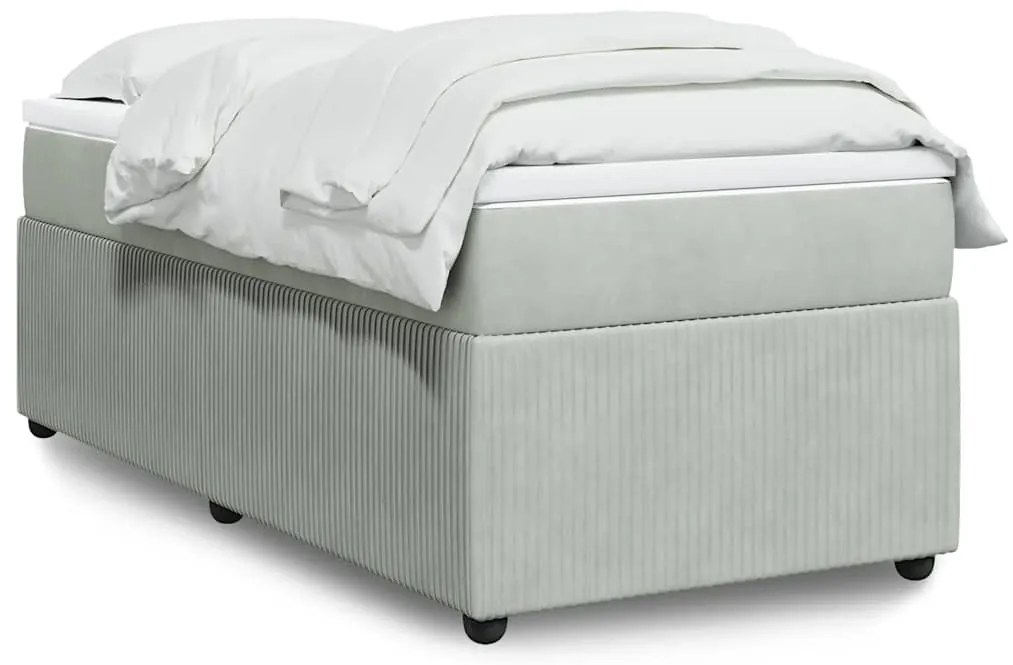 Cama com molas/colchão 90x190 cm veludo cinza-claro