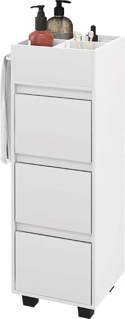 Móvel de arrumação para casa de banho com 4 compartimentos, 3 gavetas e toalheiro, 35 x 30 x 90 cm, branco