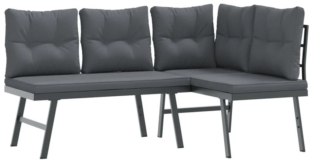 6 pcs bancos de jardim com almofadões aço revestido a pó preto