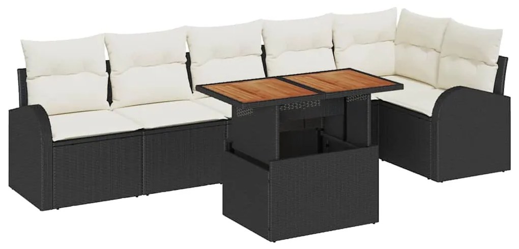 Conjunto de Sofá de Jardim com 7 Peças e Almofadas Pretas em Rattan de