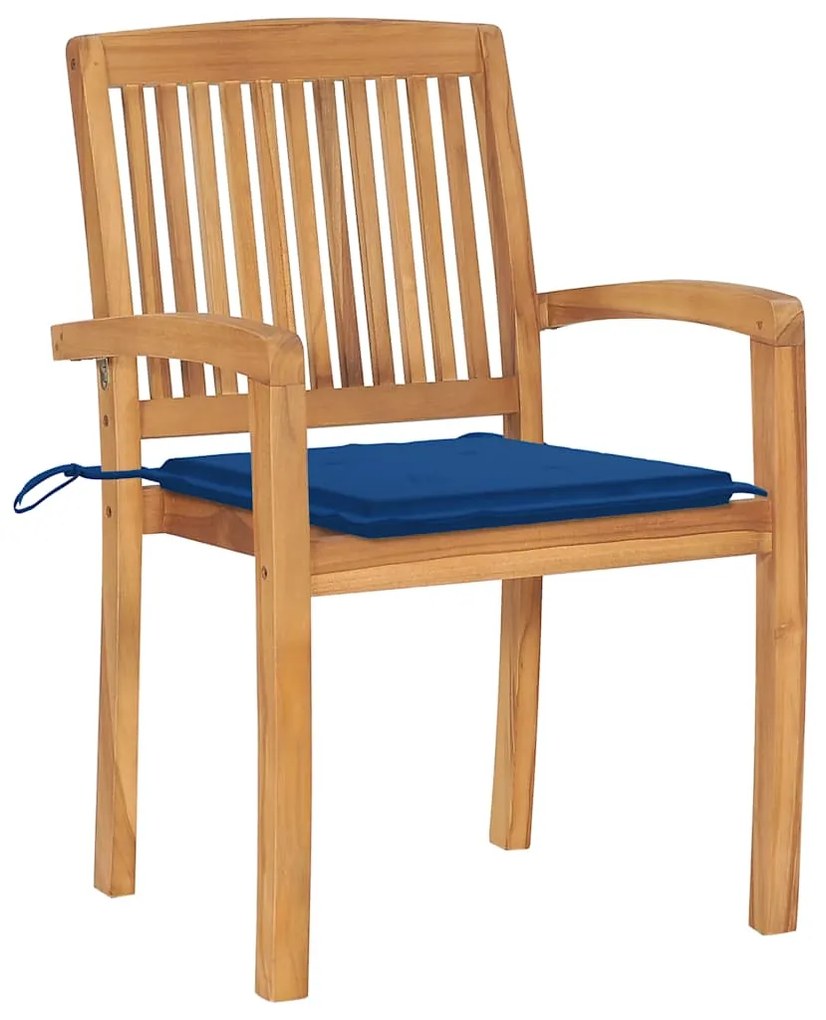 Cadeiras de jardim c/ almofadões azul real 2 pcs teca maciça