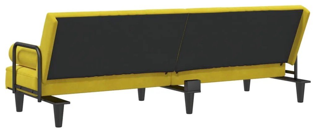 Sofá-cama com apoio de braços veludo amarelo