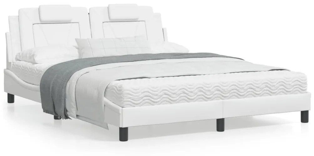 Estrutura cama c/ cabeceira 160x200 cm couro artificial branco