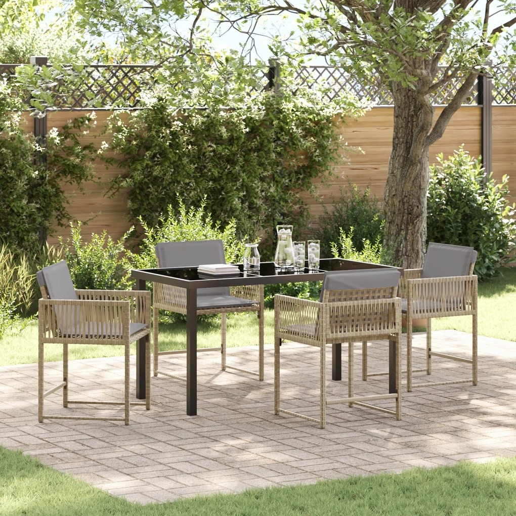 vidaXL Conjunto de Jantar de Jardim com Almofadas Bege Rattan Sintético