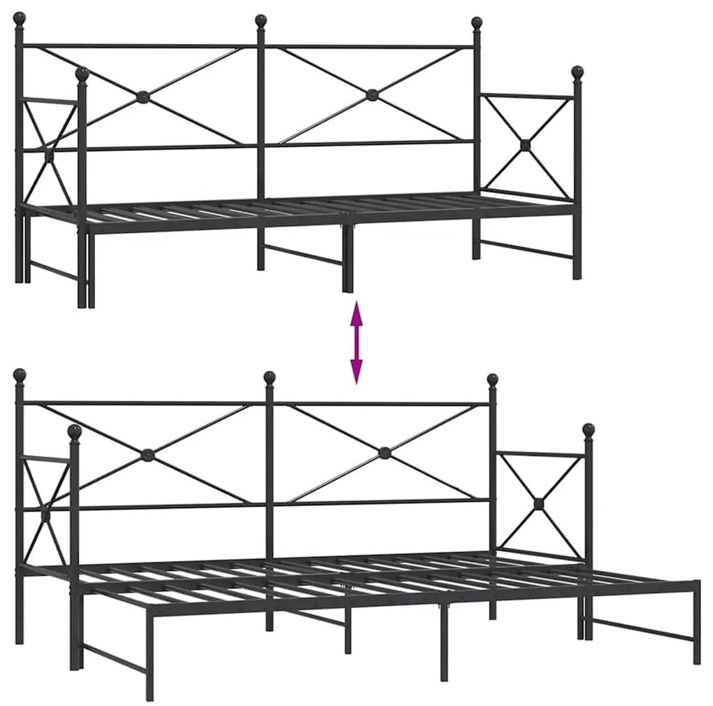 Cama de dia com gavetão sem colchão 80x200 cm aço preto