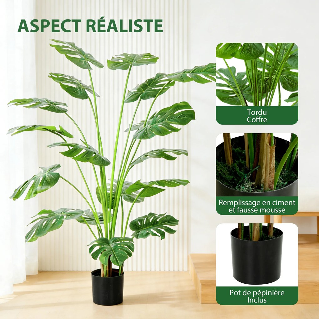 Planta artificial altura de 150 cm, árvore artificial de monstera deliciosa com vaso incluído, para interior, verde
