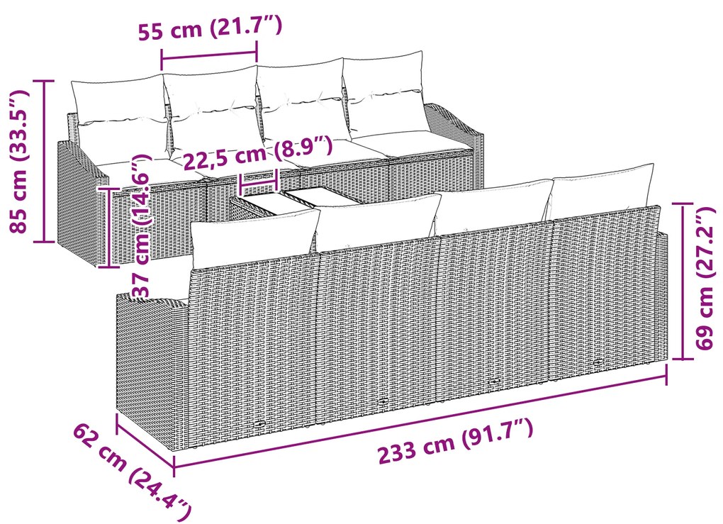 Conjunto de Sofás para Jardim de 7 peças com Almofadas Cinza Claro Rat