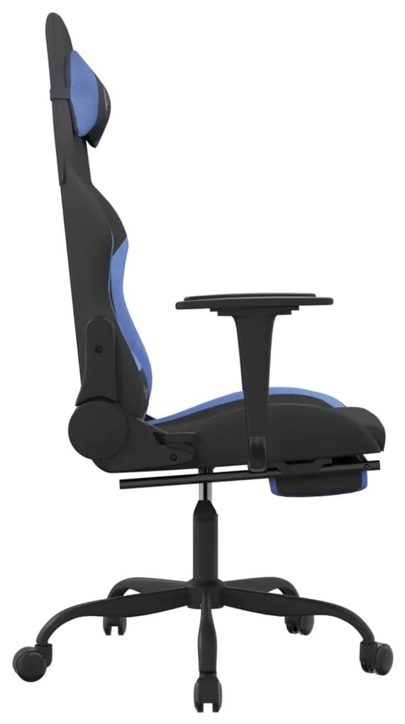 Cadeira de gaming com apoio de pés tecido preto e azul