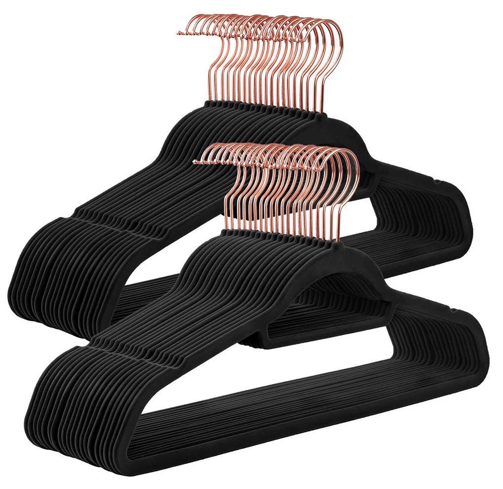 Conjunto de 50 cabides 45 x 23,5 cm Preto + Dourado