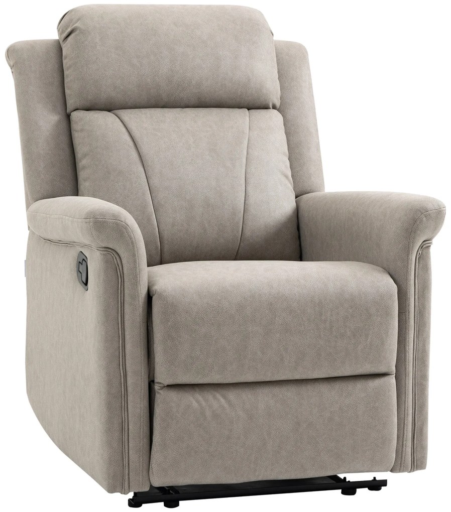 HOMCOM Poltrona Relax Reclinável Manual Poltrona Relax em Tecido com Apoios de Braço Apoio para os Pés Encosto Alto Almofadada Poltrona Reclinável até 135º para Sala Quarto, Escritório 78x96x102 cm Cinza
