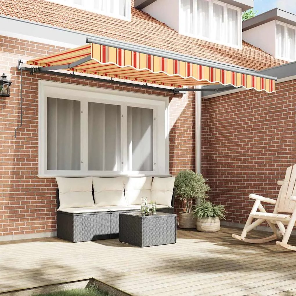 Toldo Retrátil Manual Amarelo e Laranja e Branco