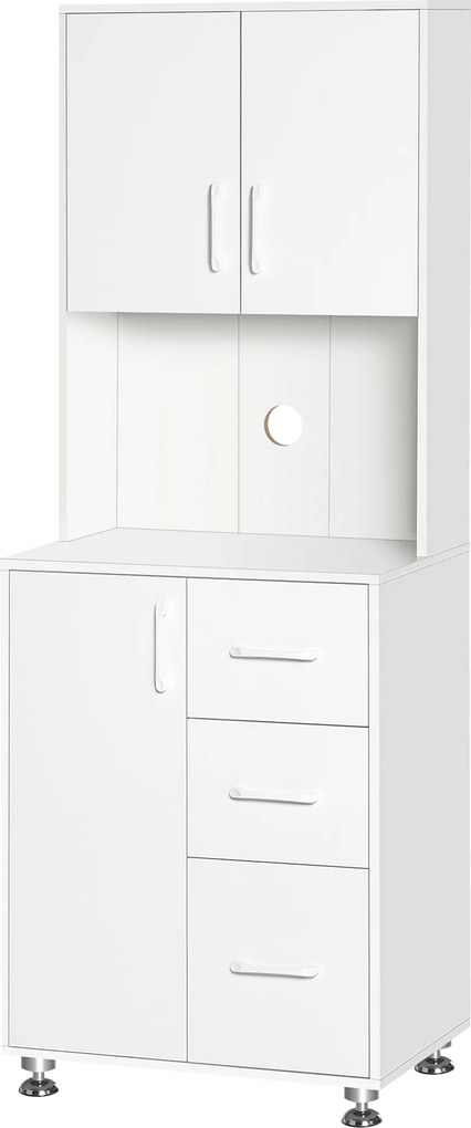 Armário cozinha 60 x 40 x 160 cm, com 3 portas, 3 gavetas e bancada, branco