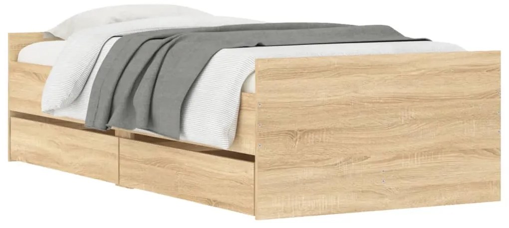 Estrutura de cama com gavetas 100x200 cm carvalho sonoma