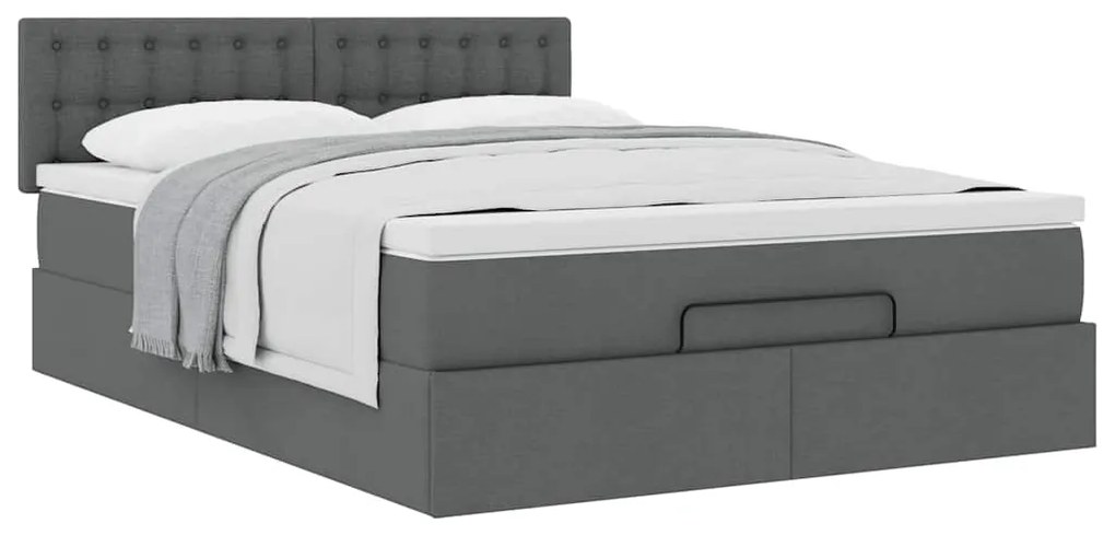 Cama otomana com colchão 140x190 cm tecido cinzento escuro