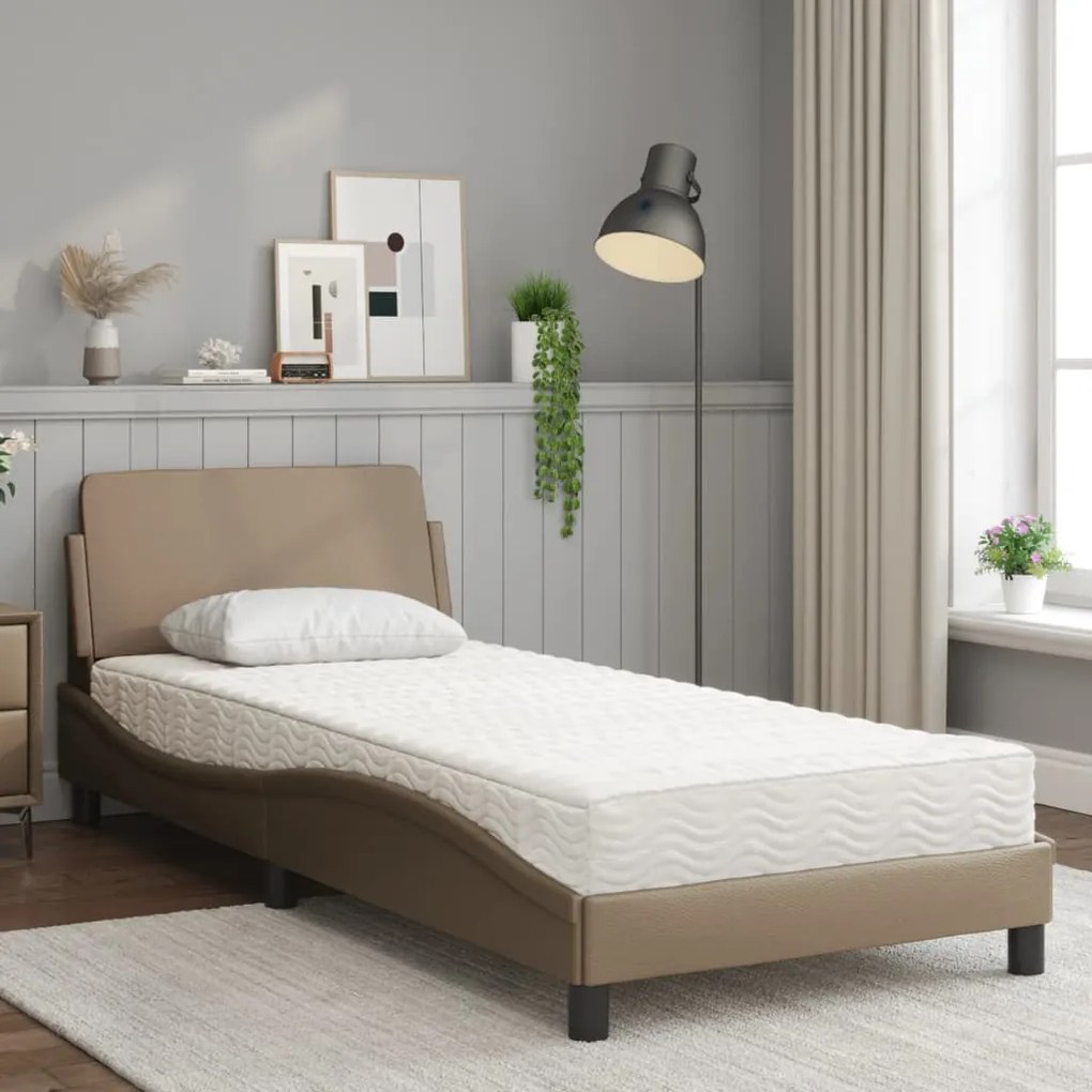 Cama com colchão 90x190 cm couro artificial cappuccino