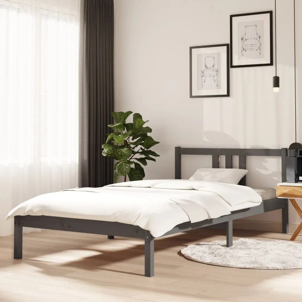vidaXL Estrutura de cama 100x200 cm madeira maciça cinzento