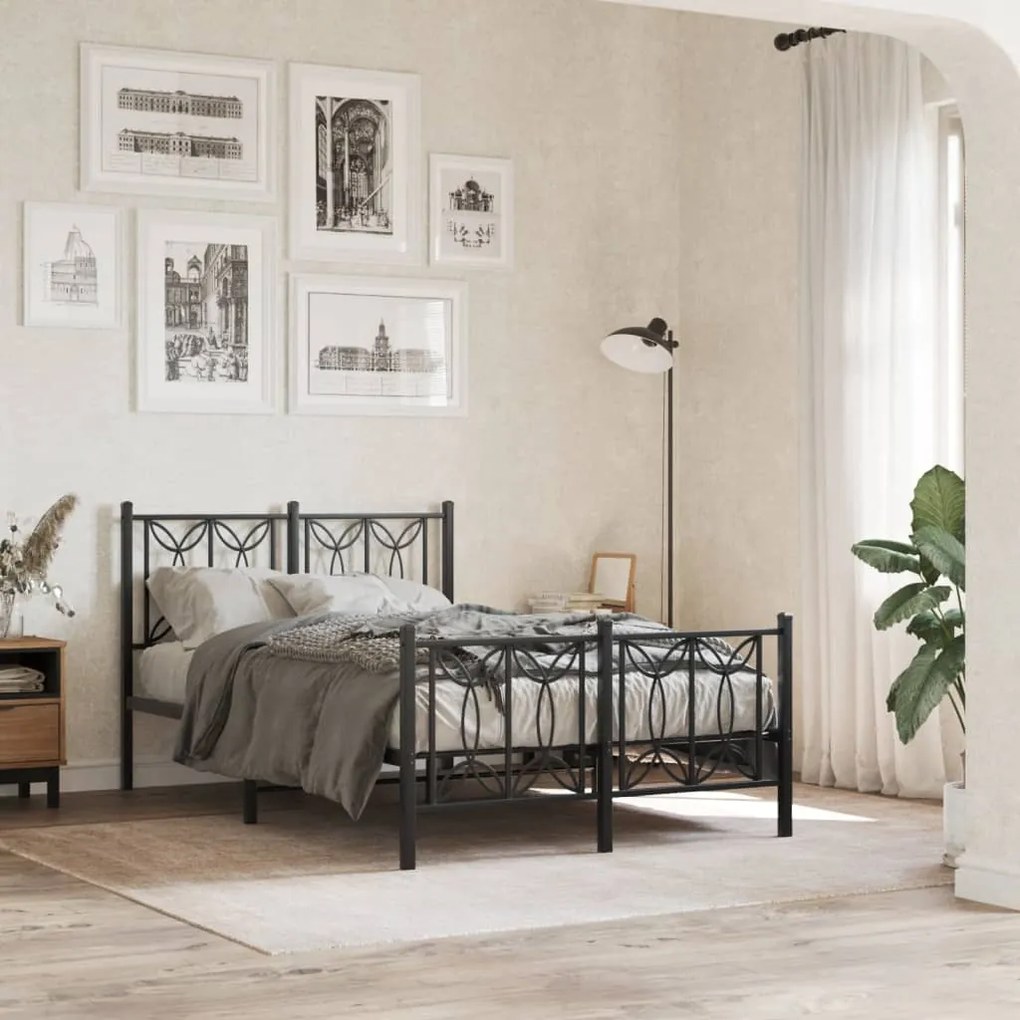 vidaXL Estrutura de cama com cabeceira e pés 120x200 cm metal preto