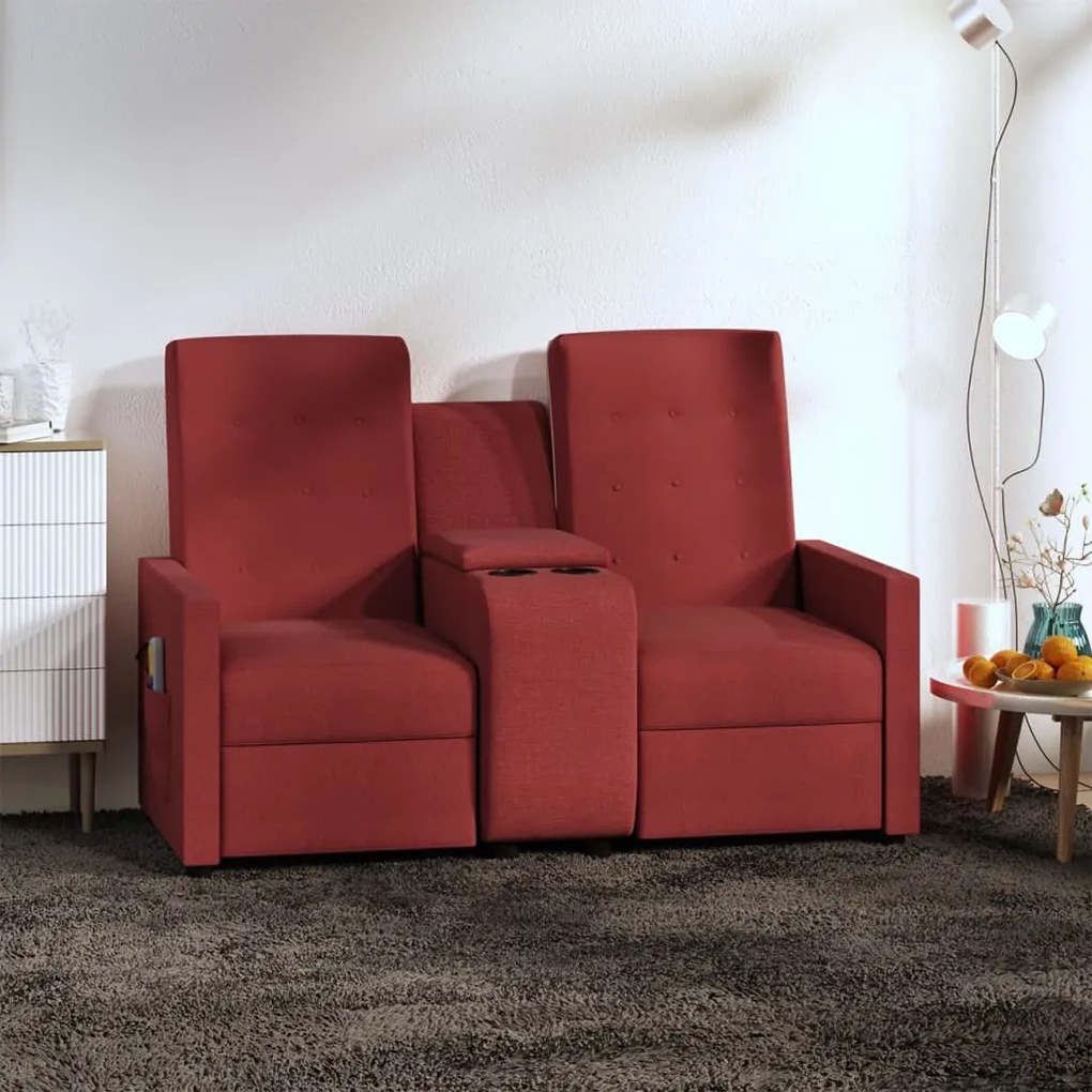 vidaXL Sofá massagens reclinável 2 lug c/ suporte copos vermelho tinto