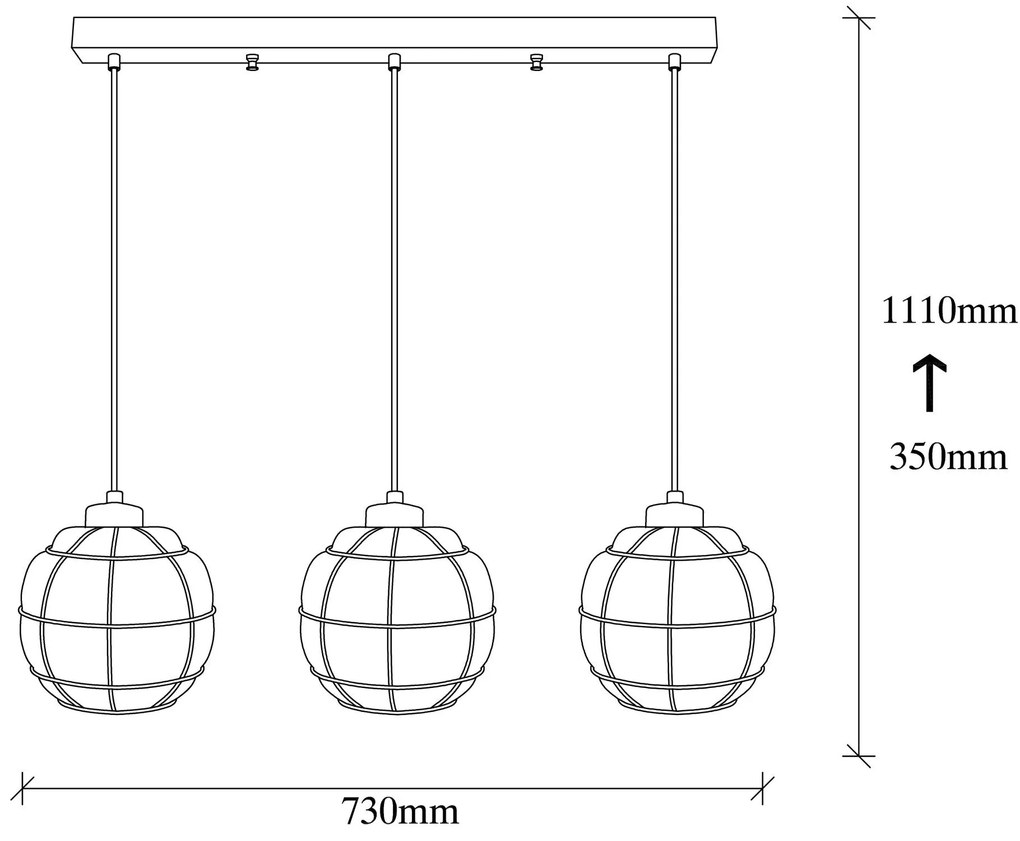 Candeeiro Suspenso Safderun – Cobre – Diâmetro 73 cm, Altura 111 cm