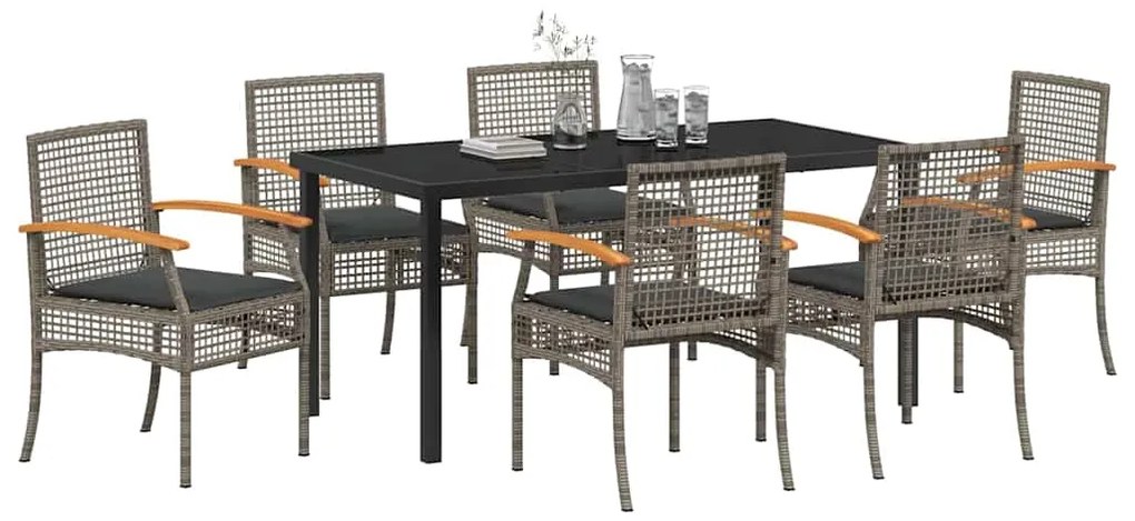 Conjunto de Jantar de Jardim com 7 Peças e Almofadas em Rattan Sintéti