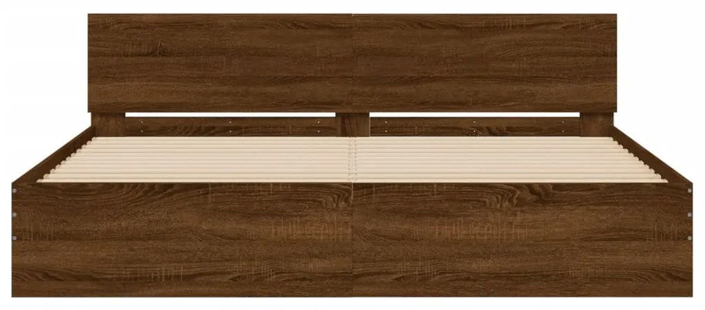 Estrutura cama cabeceira/luzes LED 200x200cm carvalho castanho