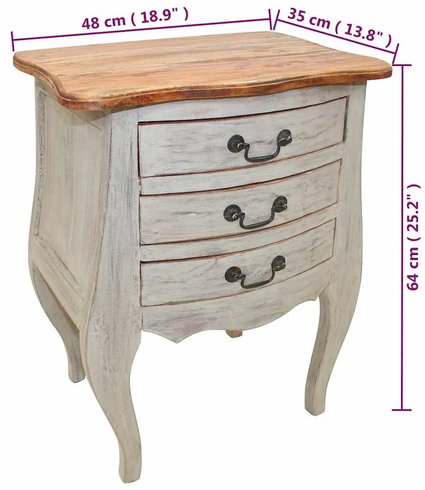 Mesa de cabeceira em madeira de mogno maciça 48x35x64 cm