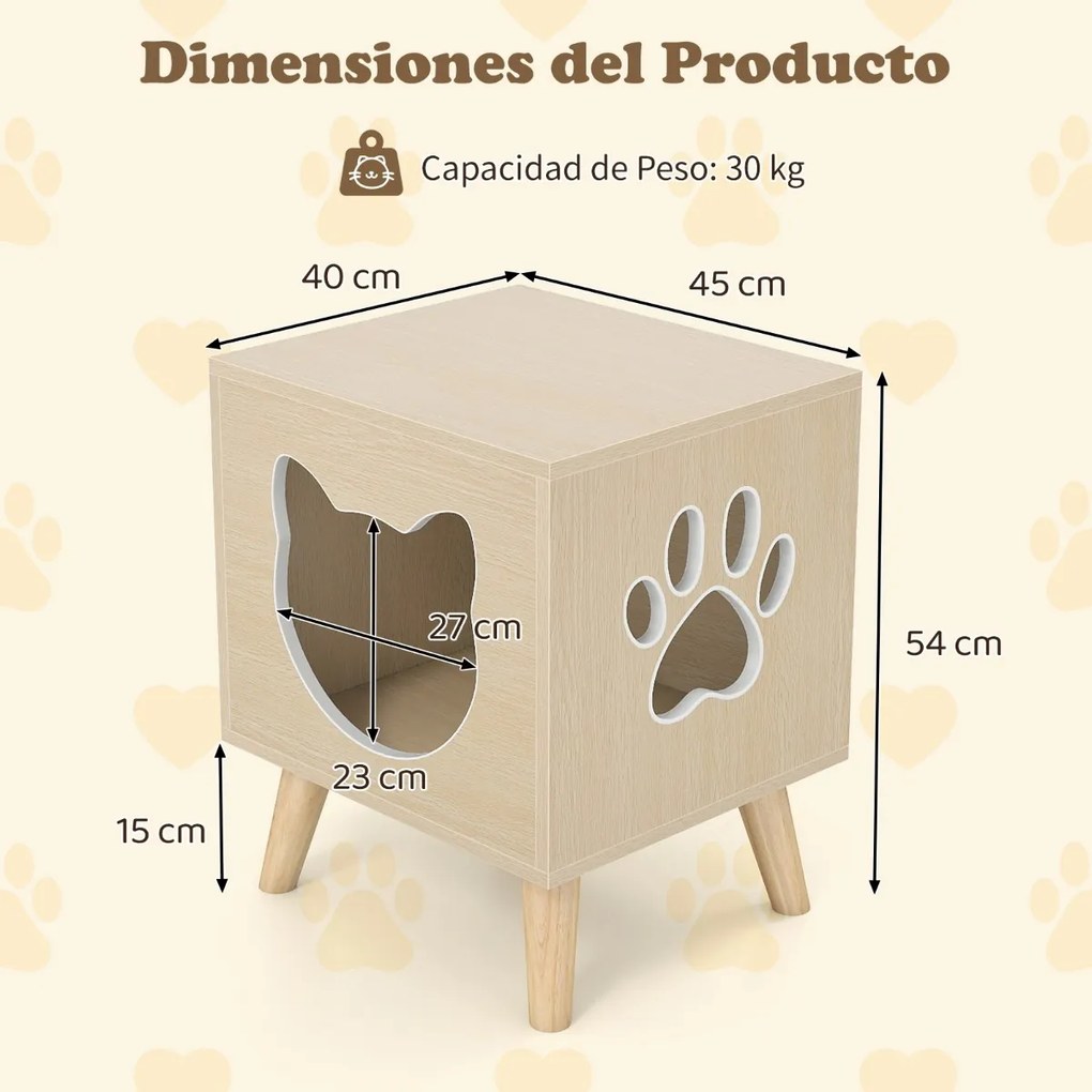Móvel para Caixa de areia para gatos (NÃO INCLUIDA) 45 x 40 x 54 cm com tampa removível Orifício e janela para gatos natural