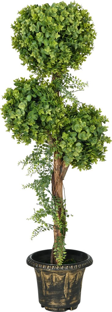 Planta artificial, árvore artificial altura 115 cm com 3 bolas de buxo e vaso de cimento, para interior e exterior Verde