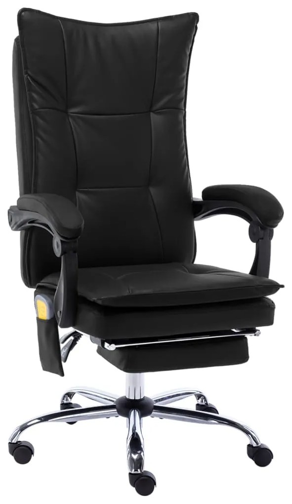 vidaXL Cadeira de escritório c/ função massagem couro artificial preto