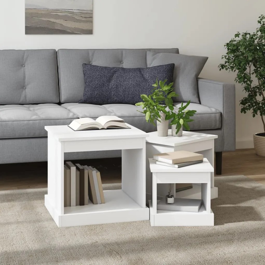 Mesas de centro 3 pcs derivados de madeira branco