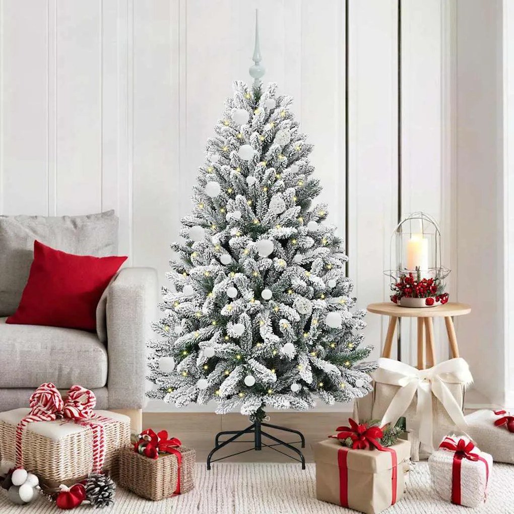 vidaXL Árvore de Natal Artificial Verde e Branco 150 cm PVC e Metal