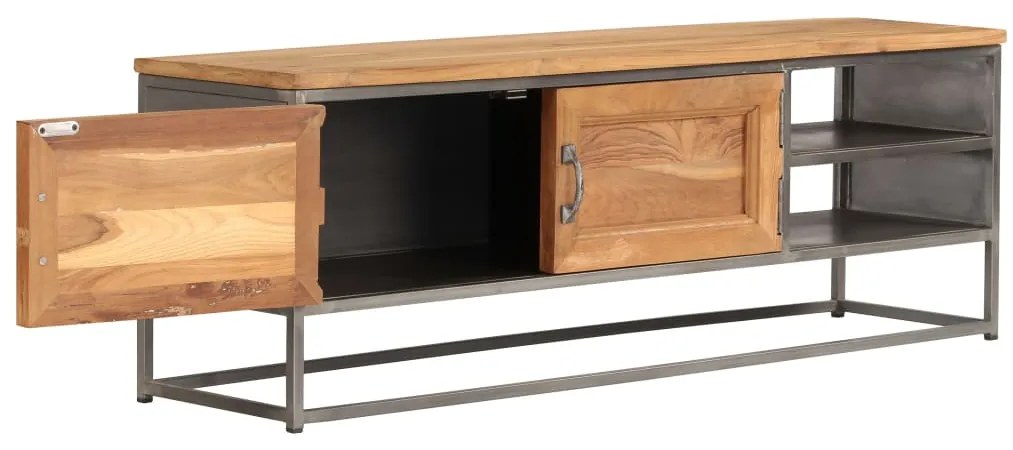 Móvel de TV em teca reciclada e aço 120x30x40 cm