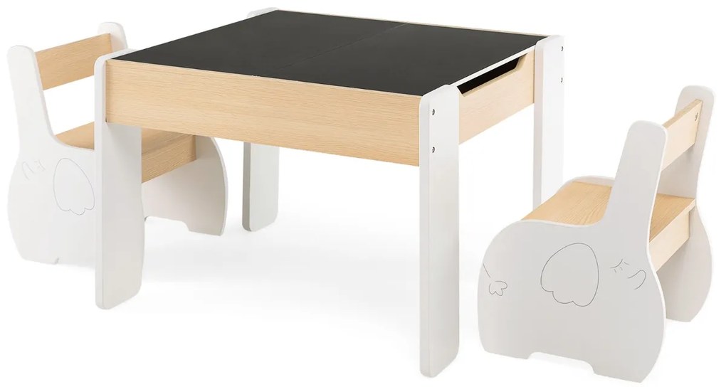 Conjunto de mesa infantil e 2 cadeiras 4 em 1, mesa de atividades de madeira para desenho artístico, leitura, quadro branco removível Branca