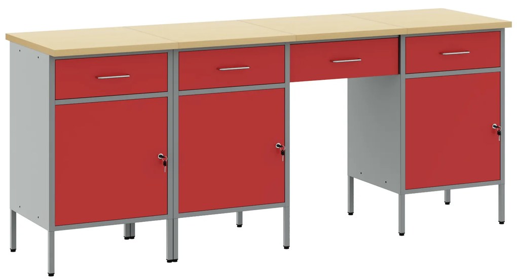 Conjunto de Armário e Mesa de Trabalho VidaXL 4 Peças Vermelho Madeira Industrial e Aço