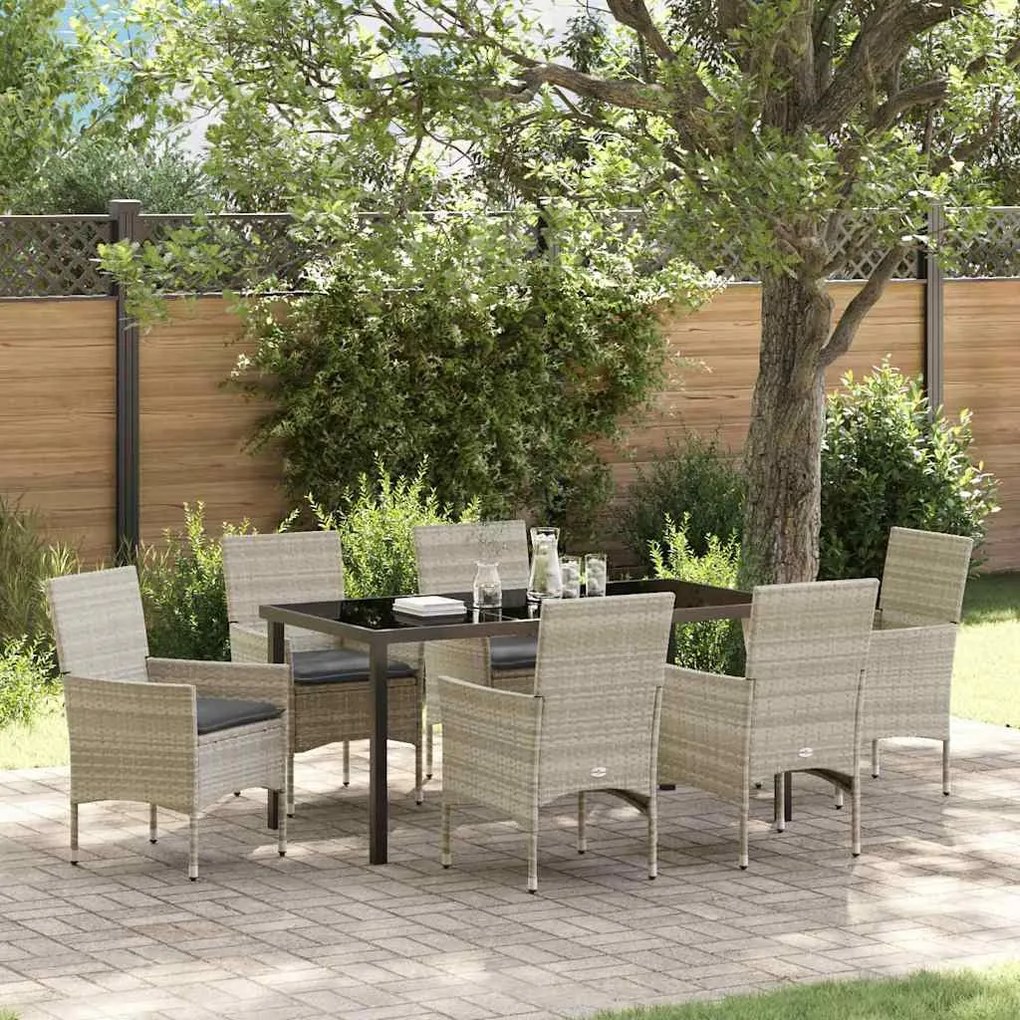 vidaXL Conjunto de Jantar de Jardim com 7 Peças e Almofadas Cinza Claro