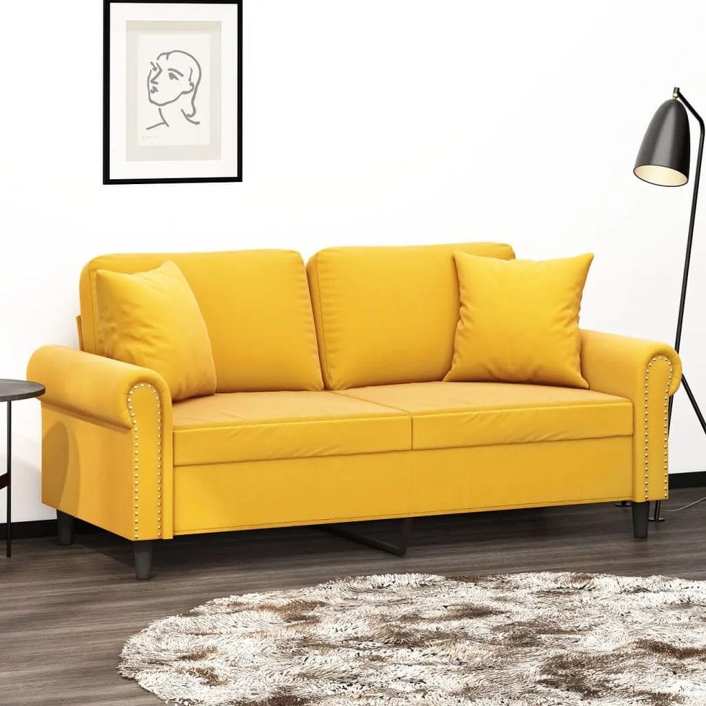 vidaXL Sofá 2 lug. c/ almofadas/almofadões 140 cm veludo amarelo-claro
