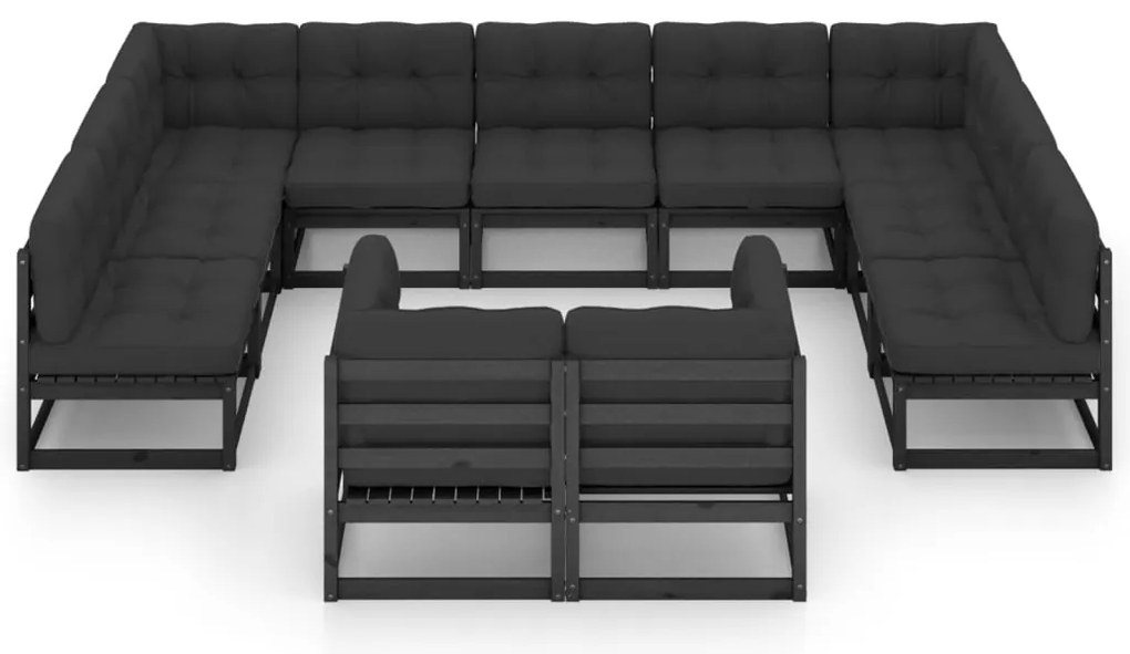 11 pcs conjunto longue jardim c/ almofadões pinho maciço preto