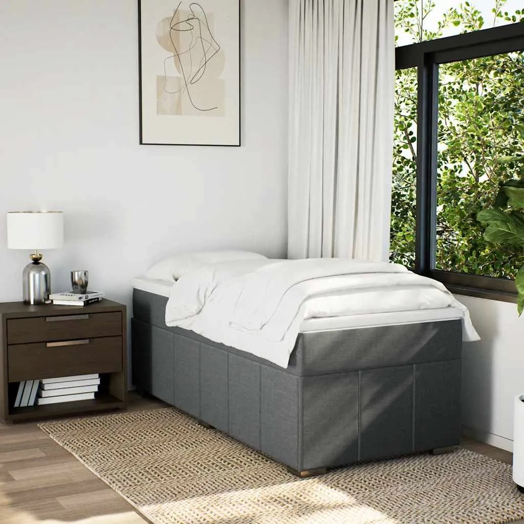 Cama com molas/colchão 100x200 cm tecido cinza-escuro