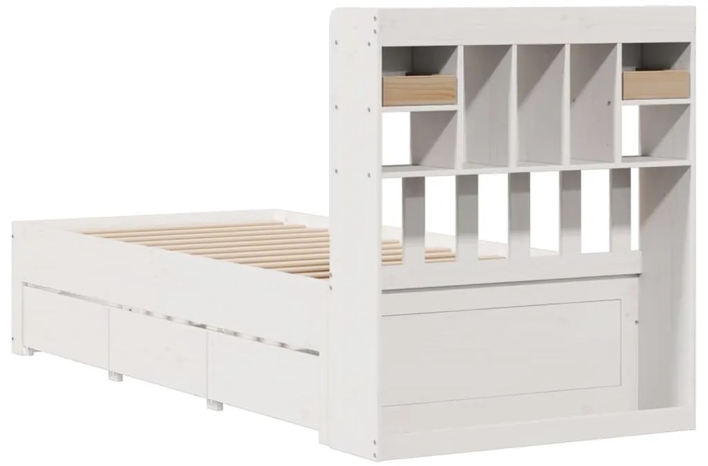 Cama com estante sem colchão 90x190 cm pinho maciço branco