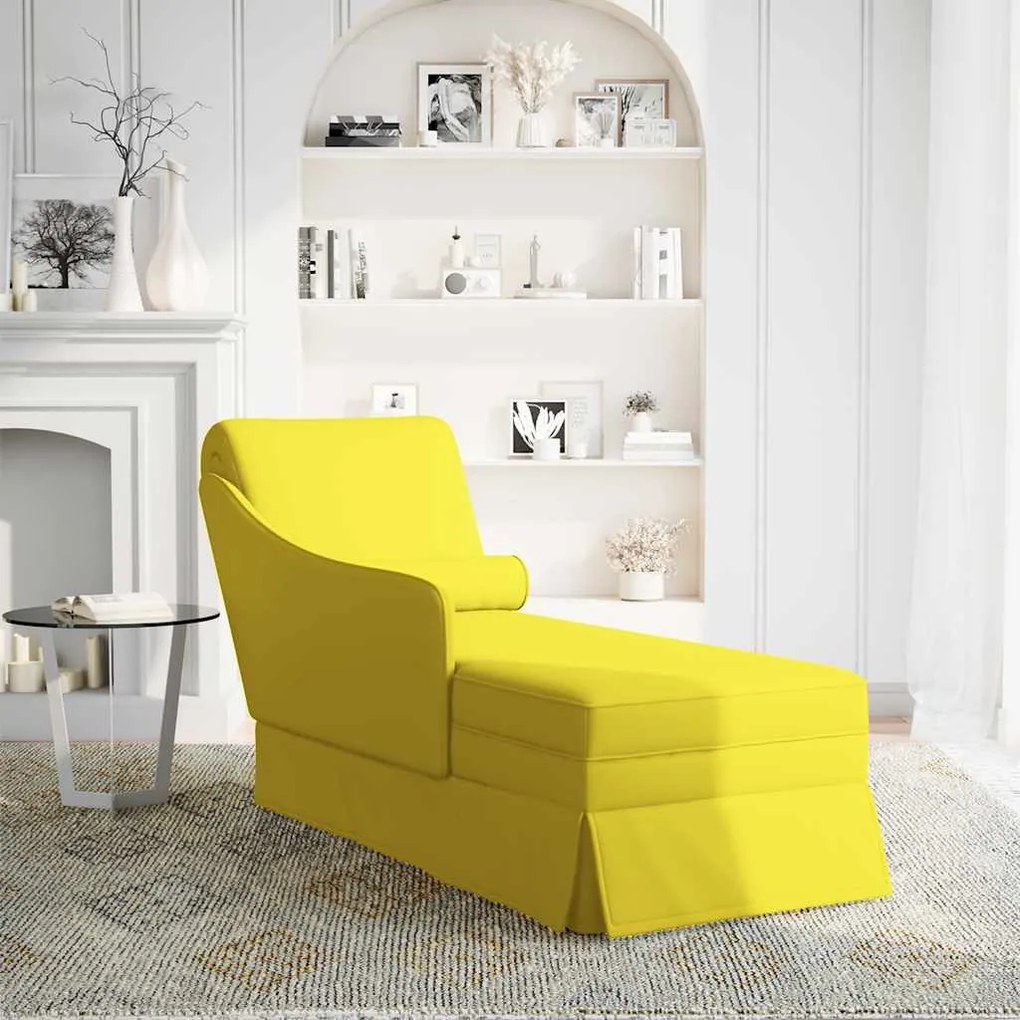 Chaise-longue com almofada e apoio braço direito veludo amarelo