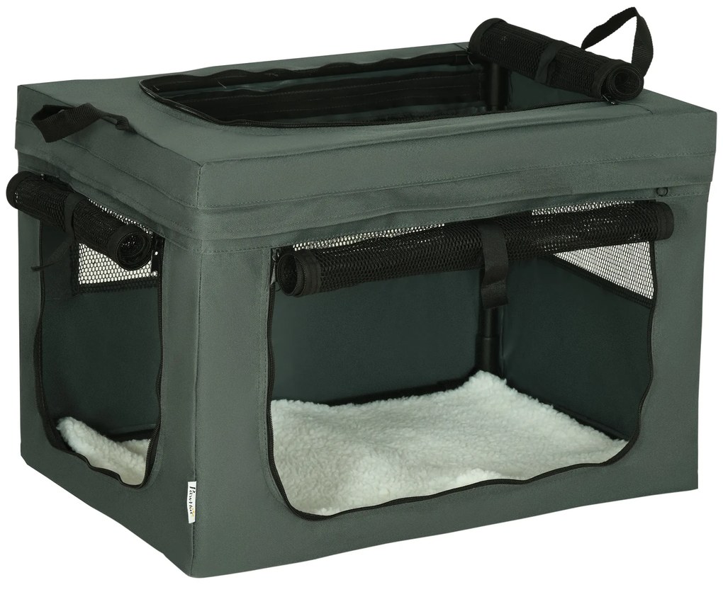 Pawhut Mochila de Transporte Dobrável para Animais de Estimação com Alças Tecido de Malha 60x42x42 cm Cinza Preto | Aosom Portugal