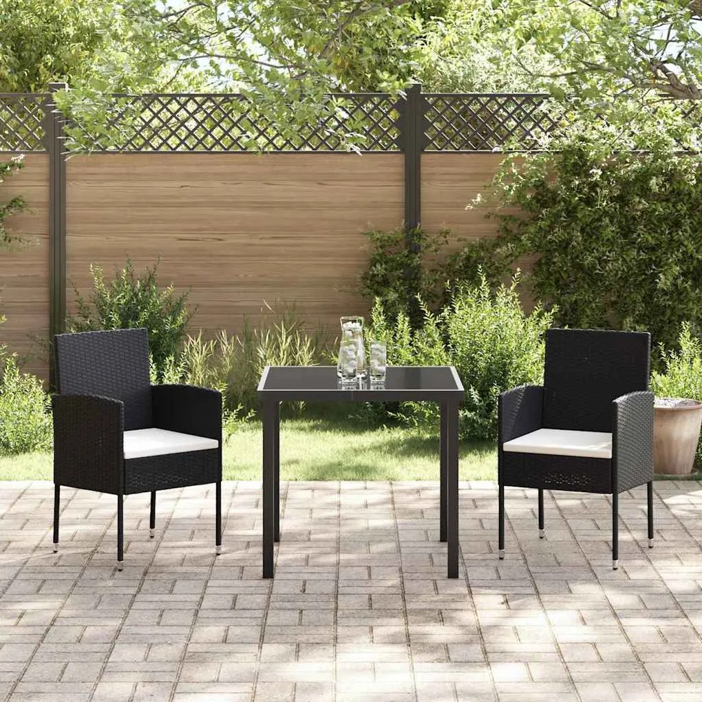 Conjunto de Jantar de Jardim de 3 Peças com Almofadas - Preto Polyratt