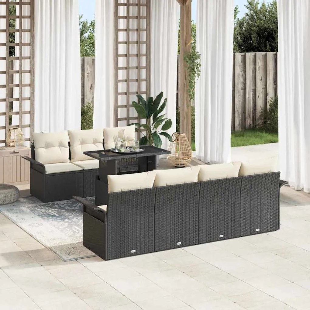 vidaXL Conjunto de Sofás de Jardim 8 Peças com Almofadas Pretas em Rattan Sintético