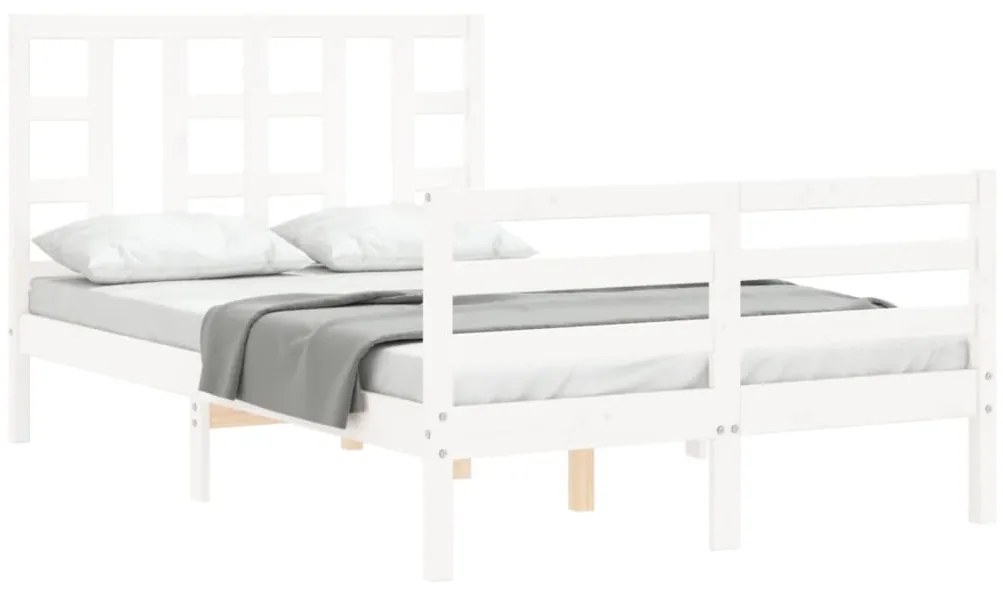 Estrutura de cama com cabeceira 120x200cm madeira maciça branco