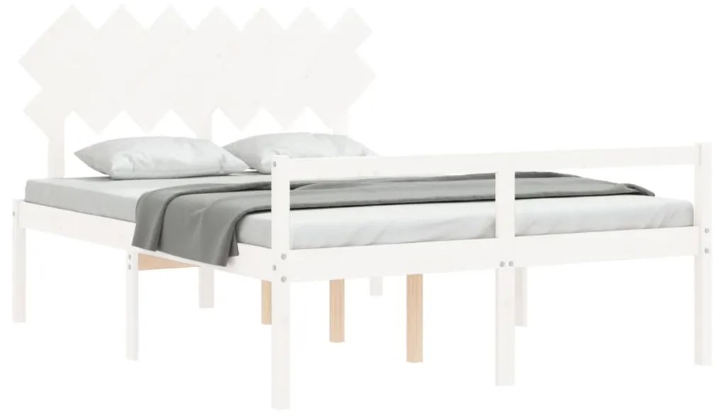 Estrutura de cama com cabeceira 140x190cm madeira maciça branco