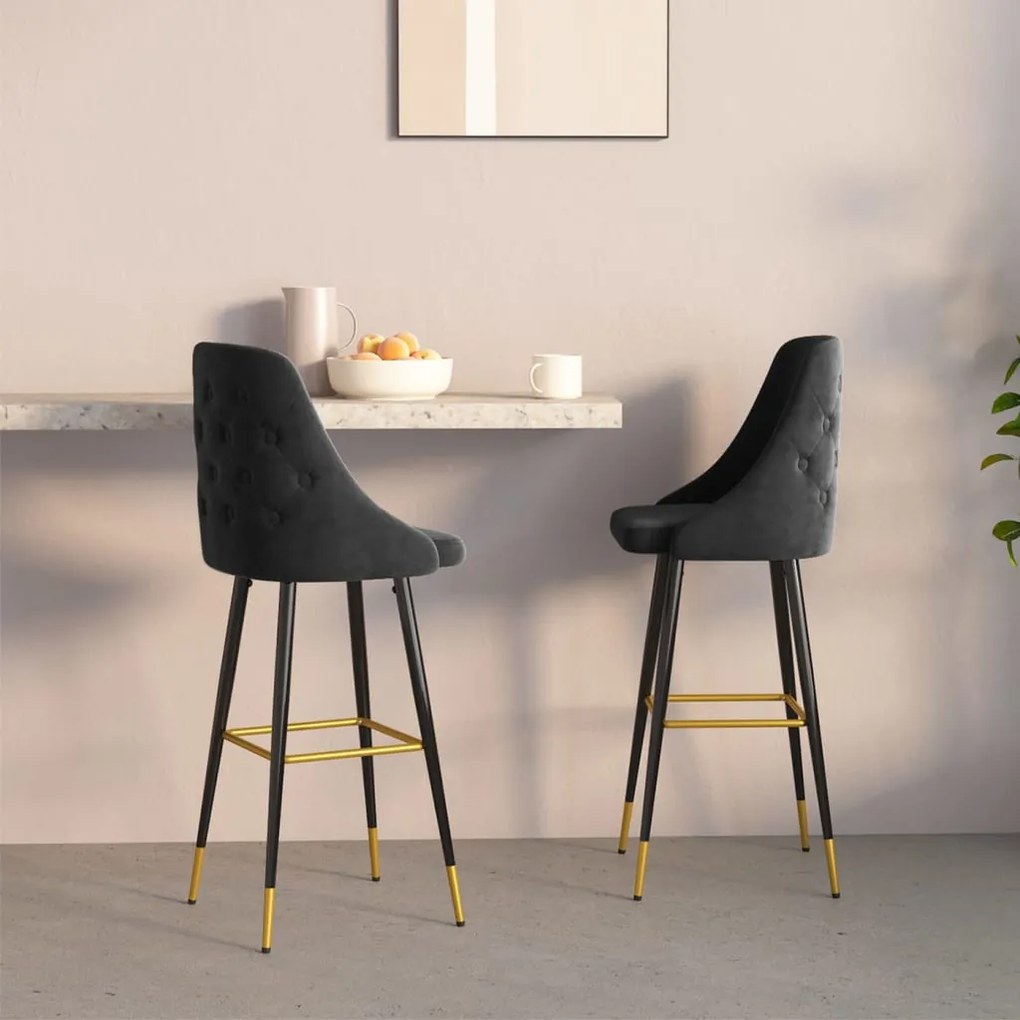 vidaXL Bancos de bar 2 pcs veludo preto
