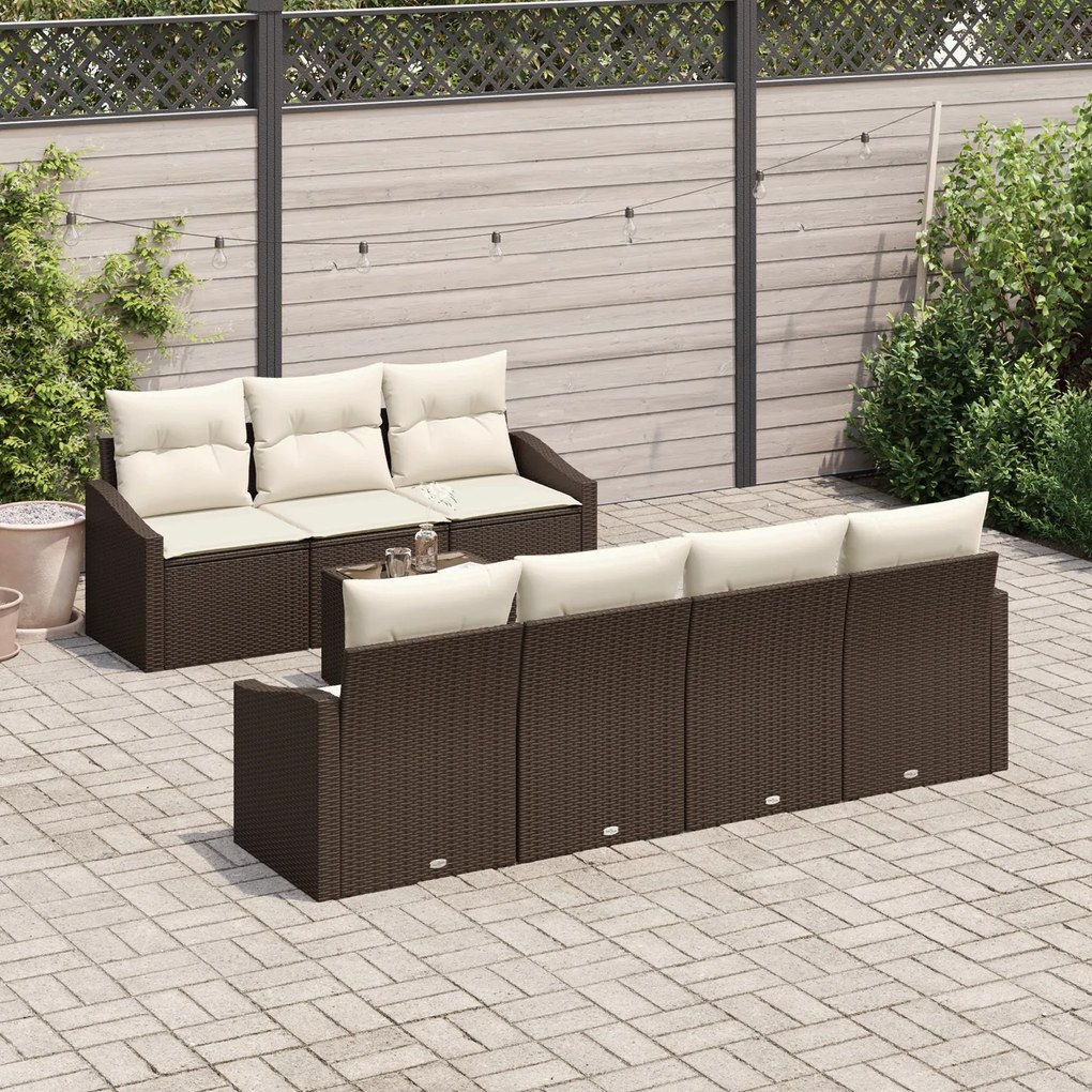 Conjunto de Jantar de Jardim de 8 Peças com Almofadas em Rattan Poliés