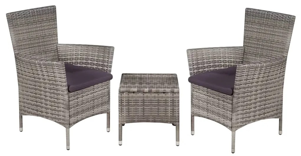 44095 vidaXL 3 pcs conjunto bistrô vime PE cinzento